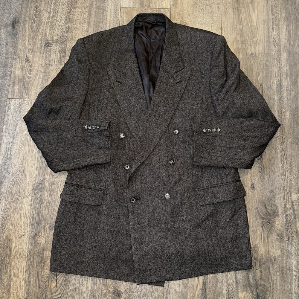 VTG Bellissimo Blazer Mens 42L Herringbone Wool Jacket Sport Coat Italy See Desc